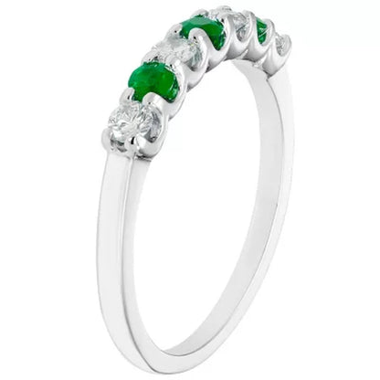 Emerald & 0.14 CT. T.W. Diamond Band in 14K White Gold