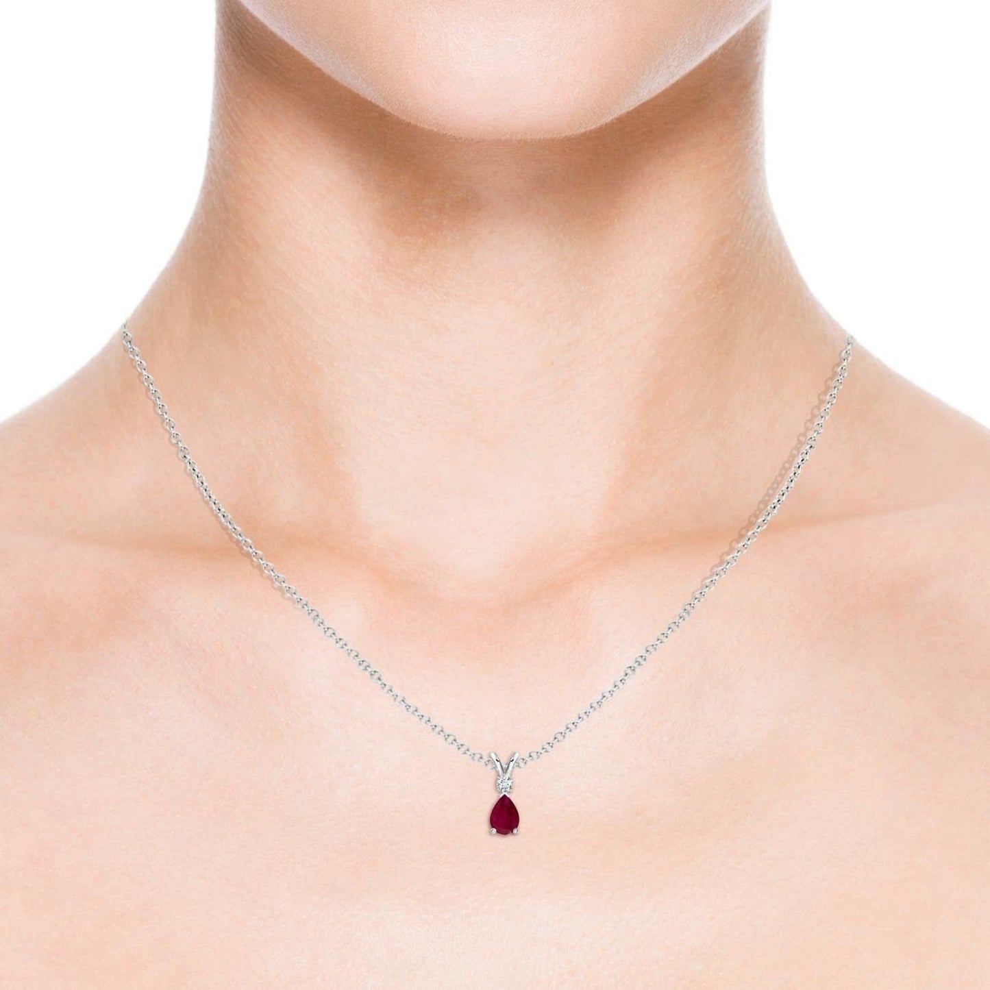 Natural Ruby Teardrop Pendant with Diamond in Silver / 14K Solid Gold/Platinum | July Birthstone, Birthday, Engagement, Anniversary, Wedding Jewelry Gift for Women