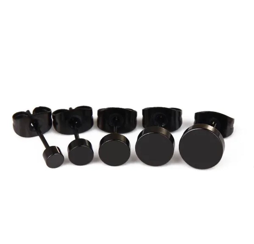 1PCS Stainless Steel Black Color Hypoallergenic Minimalist Flat Circle Earings for Men and Women Daily Wear Steel Titanium Earrings - WORLD TIME VISITS