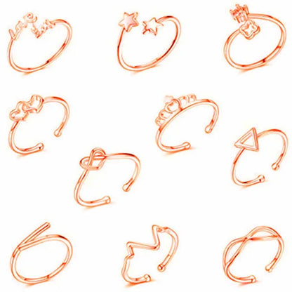 WISH 925 Sterling Silver New Foreign Trade Personality Charm Rose Gold Simple Women's Open Ring 10PCS/SET