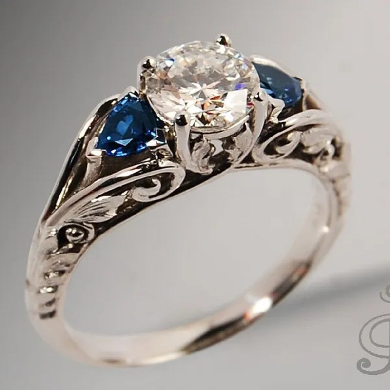 Retro Women'S Ring Princess Cut Diamond Sapphire Antique Proposal Gift Rings Bridal Wedding Band Anniversary Christmas Party Jewelry （Size: 5-11）