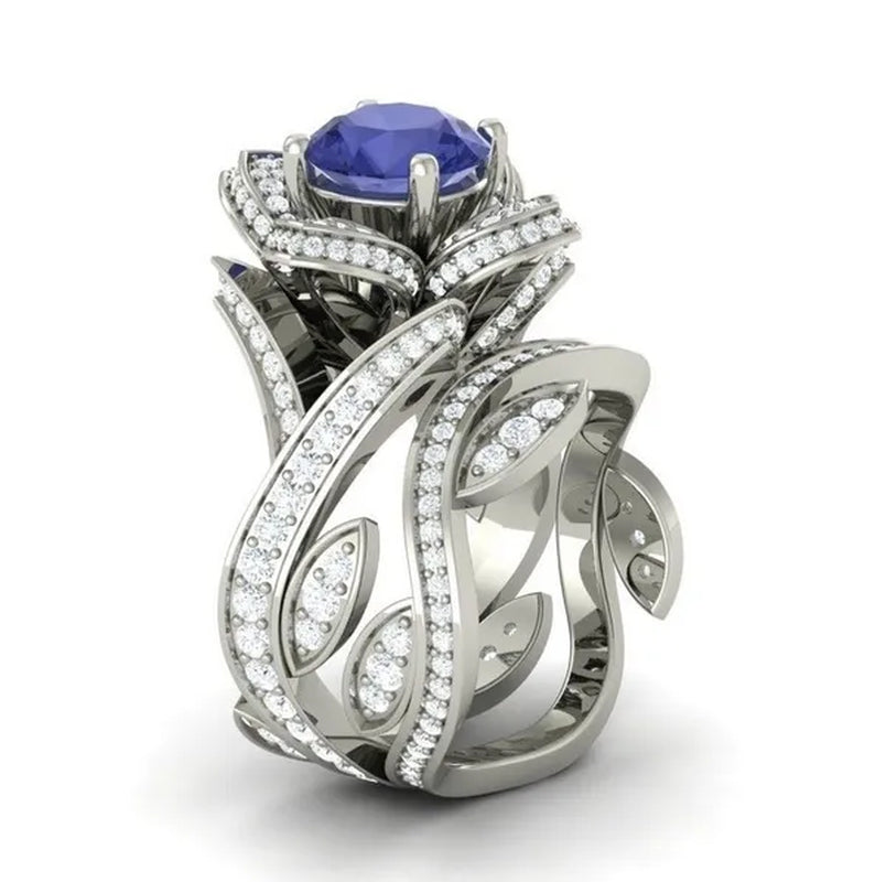 925 Sterling Silver Flower Leaf Round Cut Clear CZ Diamond 4.50CT Wedding Bridal Ring