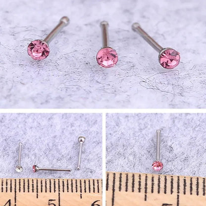 New Fashion Stainless Steel CZ Crystal Straight Shape Diamond Rhinestone Nose Ring Body Piercing Stud Jewelry Bone 20 Gauge for Women Girls 2 Types