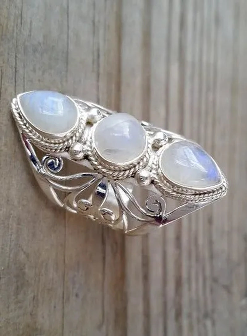 Luxury Bridal Wedding Jewelry Dazzling  Natural Moonstone Ring Princess Engagement Wedding Party Unique Exquisite Ring Size 4-12