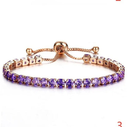 European and American Women Exquisite Diamond Crystal Push Pull Bracelet Nine Color Light Luxury Micro-Inlaid Zircon Simple Adjustable Student Bracelet for Women Crystal Bracelet for Women