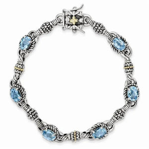 Shey Couture QTC407 Sterling Silver with 14K Yellow Gold Swiss Blue Topaz Bracelet - Polished & Antiqued