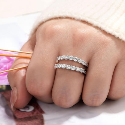 Ring Enhancer for Engagement Rings Two Row Sterling Silver Wedding Bands for Women Stackable Cubic Zirconia
