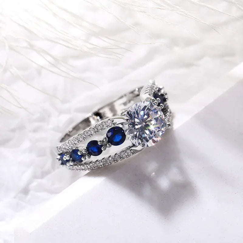 Hand Jewelry Creative Hollow Sapphire Blue Zircon Ring Women's Luxury Banquet Engagement Jewelry