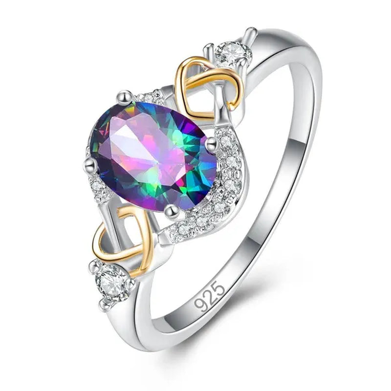 Fashion Wedding Bride Oval Cut Rainbow Blue Topaz Sapphire Ruby Gemstone Jewelry Ring