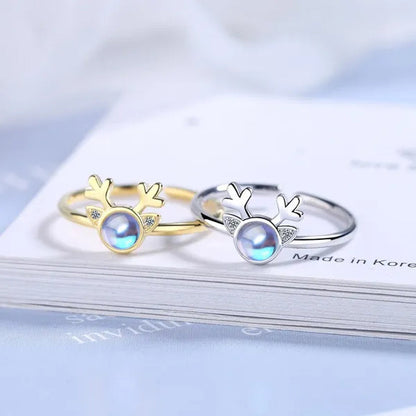 Korean Antler Ring 925 Sterling Silver Artificial Moonstone Rings For Women all with you Ring Adjustable Size