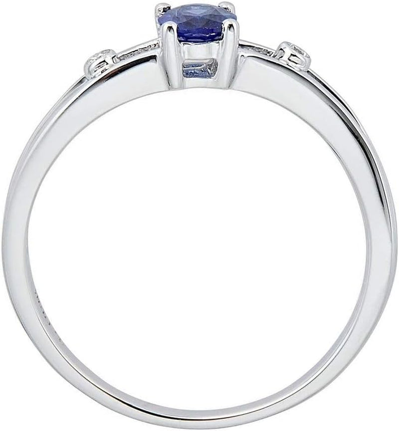 14K White Gold Natural Blue Sapphire & Diamond (I1-I2) Twirl Propose Promise Ring (Size 5) for Women