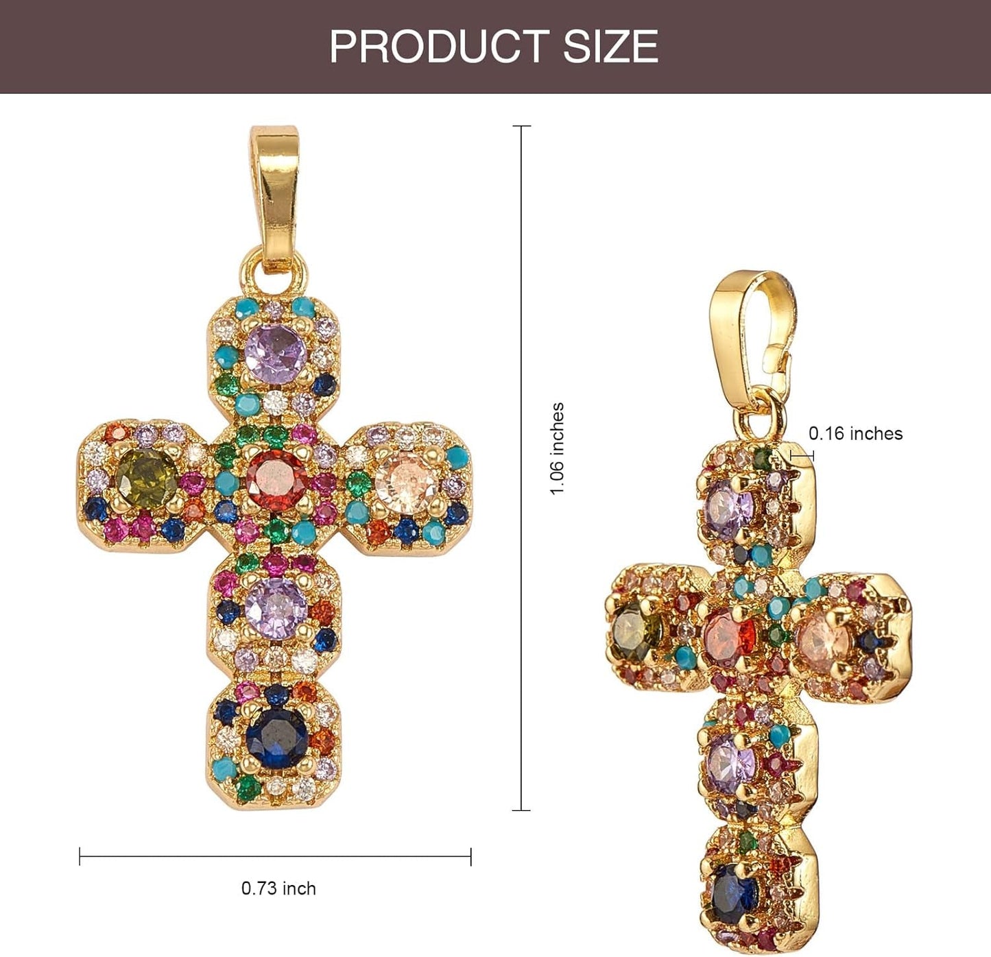 5 Pieces Cross Cubic Zirconia Charm Pendants Brass Cross Charm Real 16K Gold Plated for Jewelry Necklace Bracelet Making Crafts