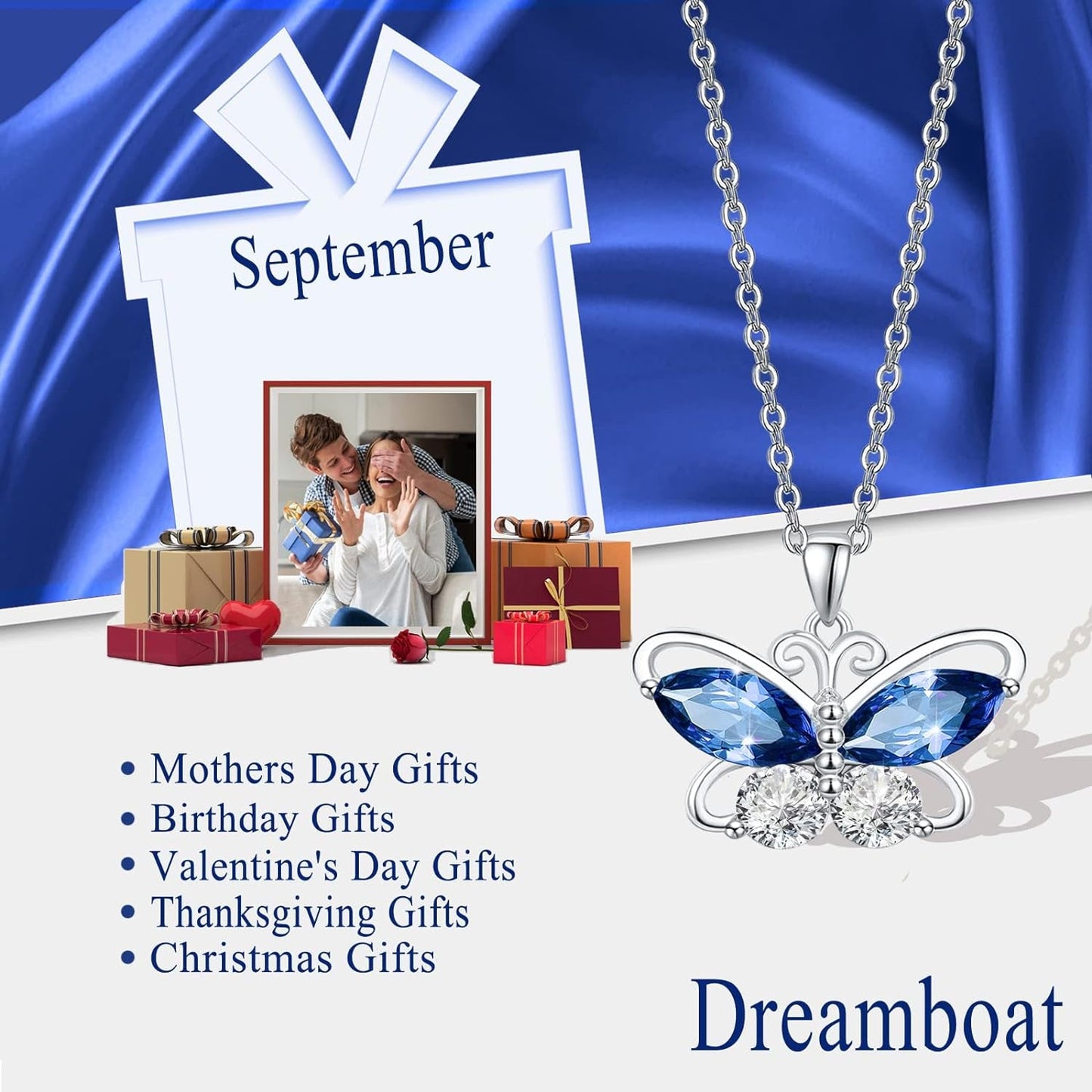 12 Birthstone Butterfly Pendant Necklace for Women Girls 925 Sterling Silver Cubic Zirconia Butterfly Jewelry Christmas Wedding Birthday Gifts for Mom Wife Daughter