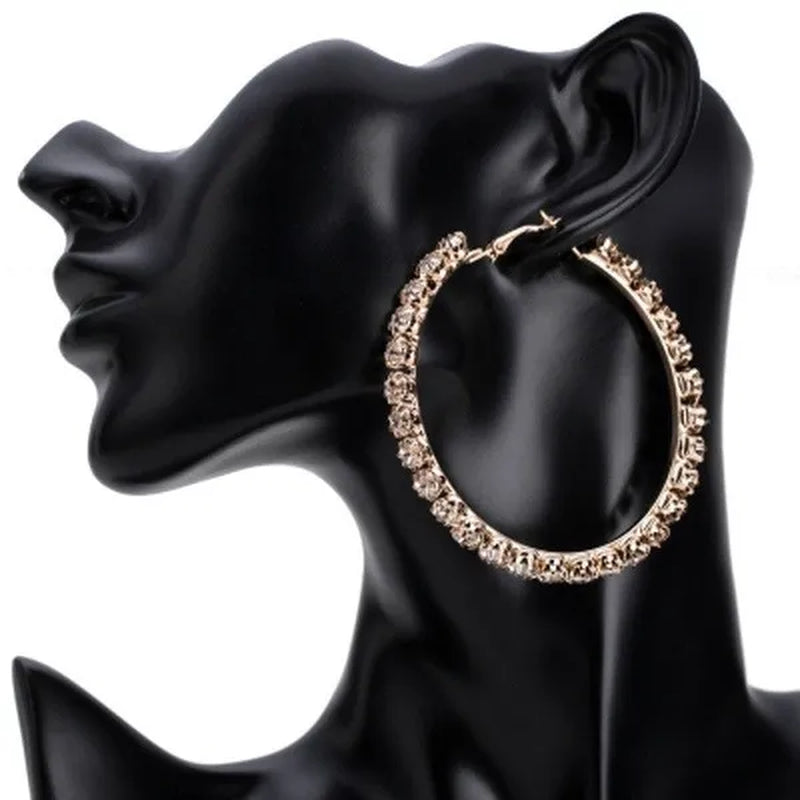 Trendy Big Circle Gold Silver Hoop Earrings Women's Fashion Rhinestone Diamond Round Earrings Party Jewelry