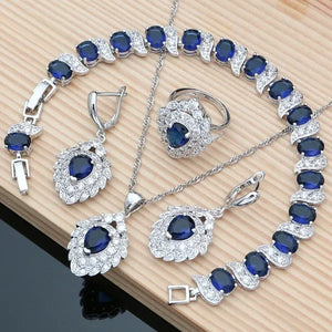5 Colors Jewelry Set for Women Blue Sapphire Gemstone 925 Silver Jewelry Sets Drop Earrings for Wedding Women Gift