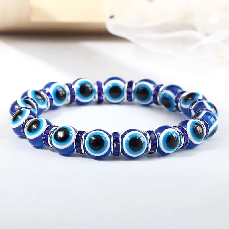 New Fashion Crystal Turkish Lucky Evil Eye Bracelets Blue Evil Eye Bead Bracelet Men Women Handmade Lucky Jewelry Charm Bracelet Female Dropshipping