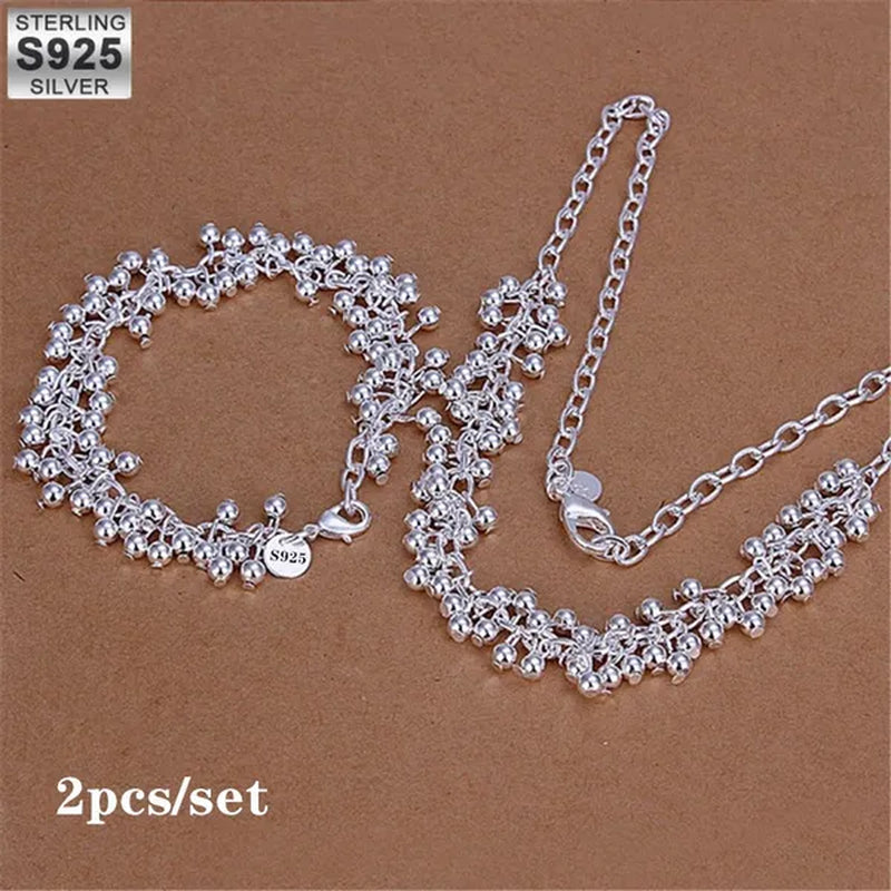 Hot Charm 925 Sterling Silver Bracelets Necklace Jewelry Set for Women Beautiful Fringe Line Frosted Beads Fashion Party Gifts