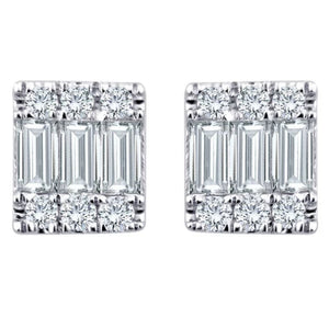 0.17 CT. T.W. Baguette and round Diamond Earrings in 14K White Gold