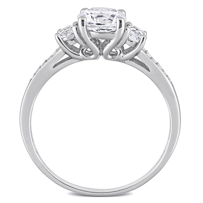 Women'S Engagement Anniversary Bridal 1 1/3 CT. round Created White Sapphire Round-Cut Diamond Accent (G-H, I2-I3) 10Kt White Gold 3-Stone Ring with 4 Prong/Pave Setting & Shoulder Diamonds