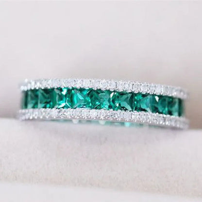 Luxurious Silver Natural Gemstones Emerald and White Sapphire Wedding Birthstone Bride Engagement Anniversary Brand Ring Jewelry Size 6 7 8 9 10