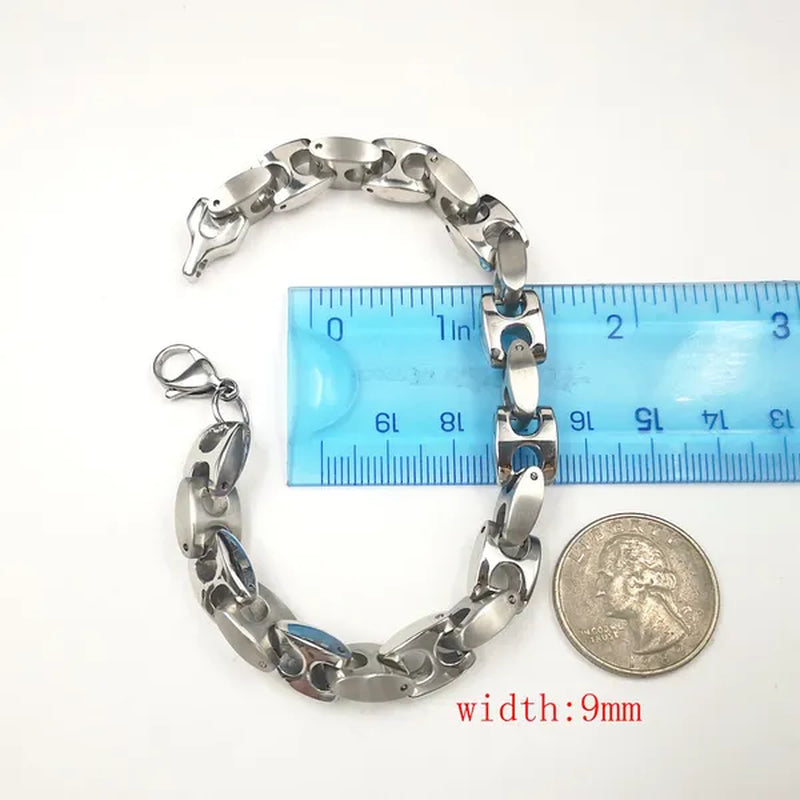 Men's Bangle 316L Stainless Steel  Silver Solid  large Chunky Curb Cuban Link Chain Bracelet Gifts for Men Boys 9mm 8.5 inch Heavy