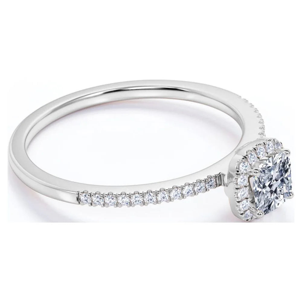 .50 Carat Cushion Cut Real Diamond Halo Engagement Ring in 10K White Gold