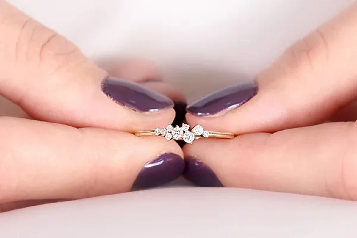 Minimalist Diamond Ring Women'S Fashion Diamond Cluster Ring Wedding and Engagement Moissanite Jewelry Cluster Stacking Ring Dainty Cluster Ring Stacking Ring
