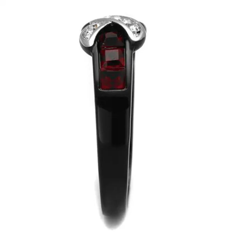 1.50 Ct Ruby Red & Clear Cz Black Stainless Steel Fashion Ring Women'S Size 5-10
