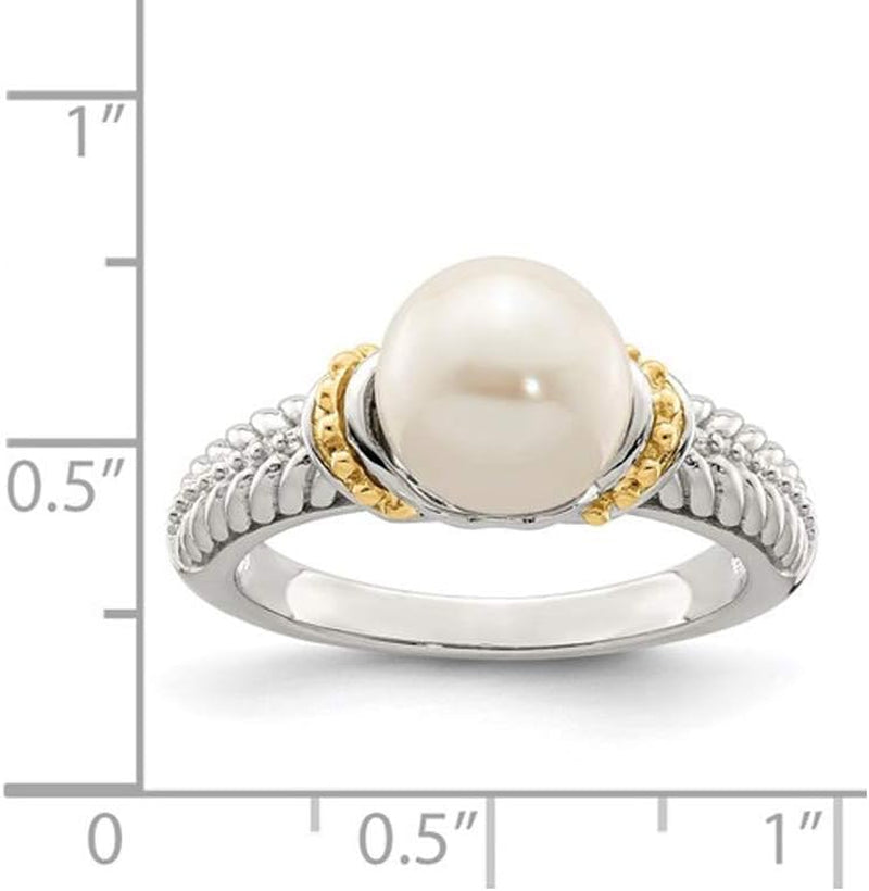 8-9Mm Cultured Freshwater Pearl Ring in Sterling Silver with 14K Gold Accents