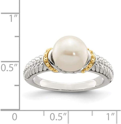 8-9Mm Cultured Freshwater Pearl Ring in Sterling Silver with 14K Gold Accents