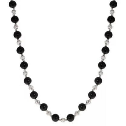 Black Onyx and Sterling Silver Bead Necklace, Earring, and Bracelet Set