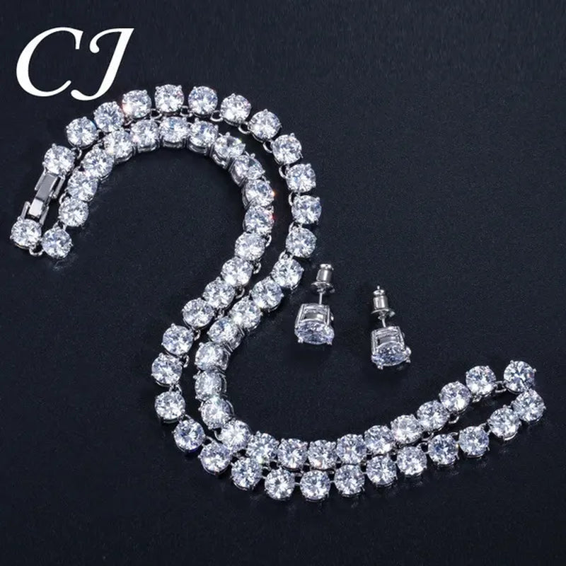 CANDICE Hot Sale White Gold Plated round CZ Stone Classic Women Wedding Necklace & Earrings Jewelry Set