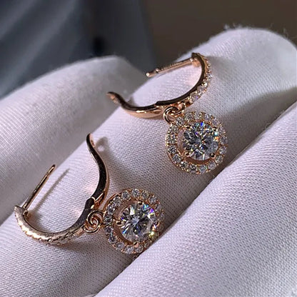 Luxury Elegant Exquisite Rose Gold Diamond Dangle Drop Earrings for Women Engagement Bridal Wedding Earrings Party Jewelry