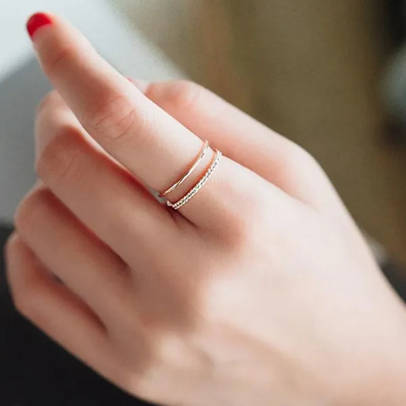 Silver Double Micro-mosaic Zircon Open Adjustable Rings