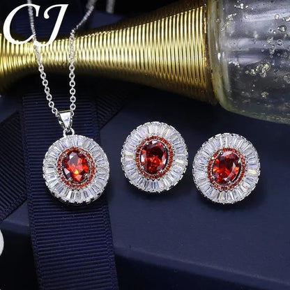 CANDICE Classic round Blue CZ Stone Party Jewelry Sets for Women Elegant Blue Cubic Zirconia Stud Earrings and Necklace 2 Piece Set
