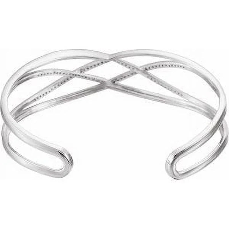 14K White Gold 3/4 Ct Diamond Criss-Cross Cuff 7" Bracelet
