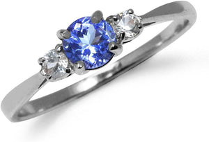 Petite round Shape Gemstone White Gold Plated or Yellow Gold Plated 925 Sterling Silver Promise Ring Jewelry for Women or Teens