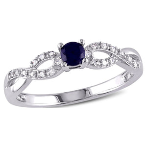 Women'S 1/5 CT Created Blue Sapphire 1/10 CT Diamond Sterling Silver Infinity Symbol Ring