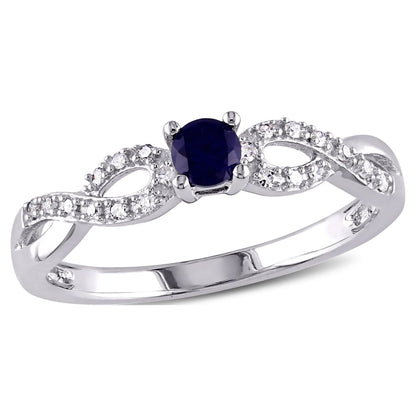 Women'S 1/5 CT Created Blue Sapphire 1/10 CT Diamond Sterling Silver Infinity Symbol Ring