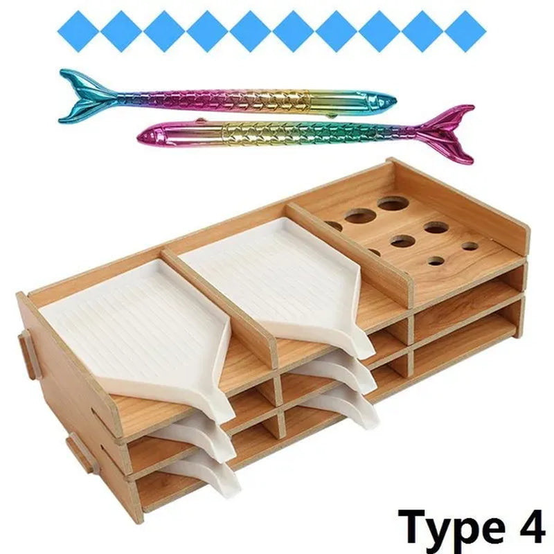 Diamond Painting Tool Tray Point Drill Pen Wood Organizer Holder Detachable Diamond Embroidery Accessories
