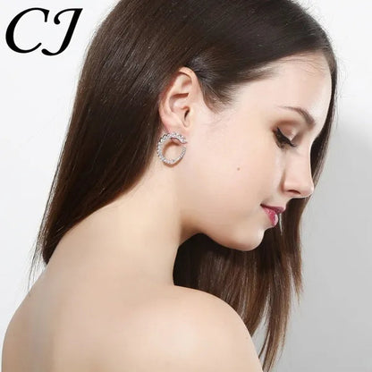 CANDICE Brilliant Yellow Green Blue Stones Prom Party CZ Crystal Big Stud Earrings Pave Setting Trendy 18K White Gold Plated round Ear Jewelry for Women