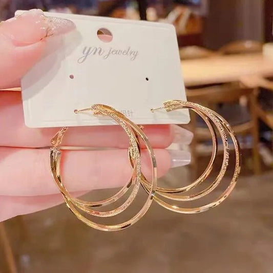 Exquisite Silver Plated Gold Color Three-layer Circle Exaggerated Simple Earrings Romantic Valentine's Day Gift Engagement Earrings Wedding Earrings Anniversary Hoop Earrings Women's European and American Fashion Female Jewelry - WORLD TIME VISITS