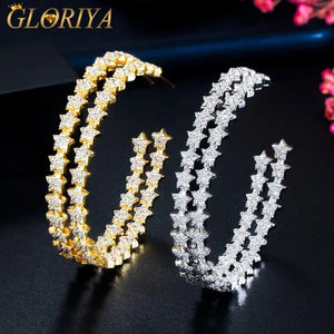 Gloriya Glitter Star CZ Oversize Circle Loop Earring High Quality Gold / Silver Plated Big Round Hoop Earrings for Women Statement Jewelry Brincos