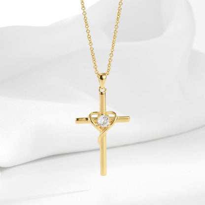 Cross Necklace for Woman,18K Gold Plated Cross Shaped Diamond Embellished Pendant Religious Necklace Christian Jewelry Chain 45 Cm/17.71 Inches