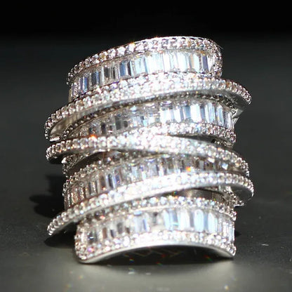 Elegant  Silver White Sapphire Natural stone Birthstone Gemstones Engagement Wedding Anniversary Bride Man Women Ring Size 6 7 8 9 10