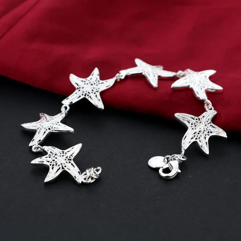 925 Sterling Silver Starfish Charm Bracelet Women Silver Jewelry Accessories
