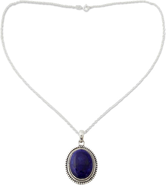Artisan Handmade Lapis Lazuli Pendant Necklace on Artisan Crafted 925 Silver Sterling Blue India Snorkel Birthstone [18 in L 2 Mm W Pendant(S) 1.4 in L X 0.8 in W X 0.3 in D] ' True Clarity'