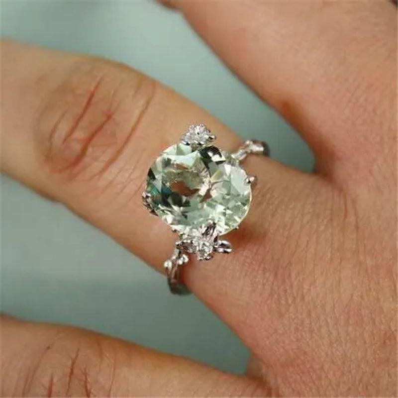 Fashion Round Cut Green Amethyst & White CZ Diamond Gemstone Jewelry branch Silver Ring Size 6 7 8 9 10