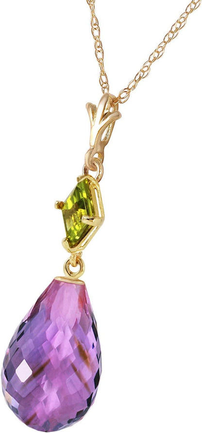 5.5 Carat 14K Solid Gold Necklace with Natural Peridot and Natural Amethyst Pendant