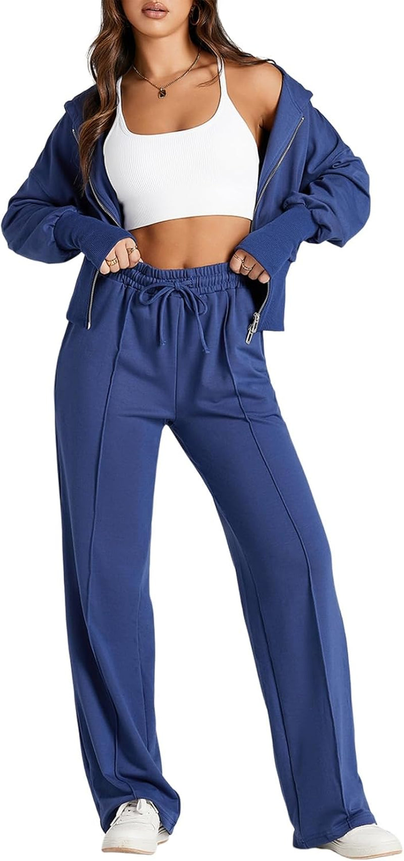 Womens 2 Piece Casual Outfit Workout Hoodie Sweatsuits with Sweatpant Travel Airport Track Suits Lounge Sets